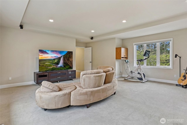 2070 277th Ave SE, Sammamish, WA 98075 - living room featuring baseboards, light carpet, and recessed lighting