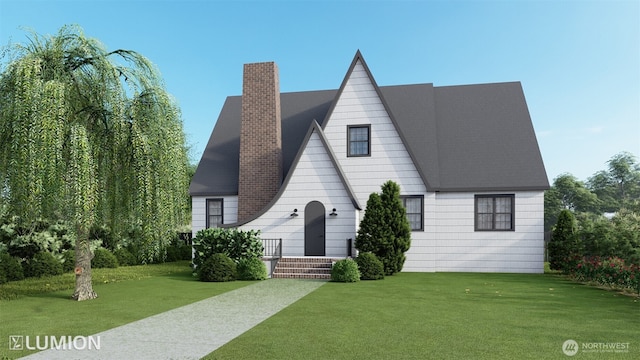 417 N Columbia St, Chelan, WA 98816 - view of front facade with a chimney and a front lawn