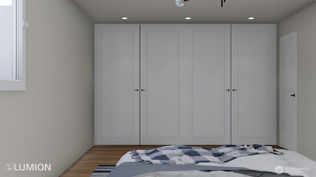 417 N Columbia St, Chelan, WA 98816 - bedroom with wood finished floors and recessed lighting
