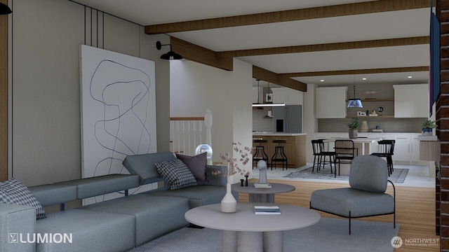 417 N Columbia St, Chelan, WA 98816 - living room featuring beam ceiling and light wood-style flooring