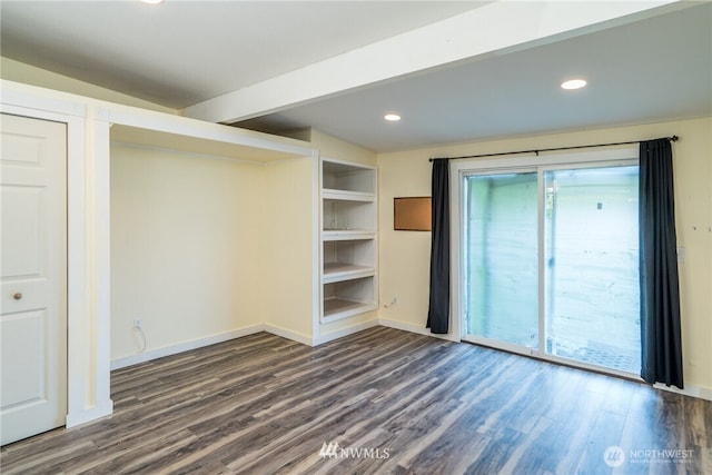 11709 26th Ave NE, Seattle, WA 98125 - unfurnished room featuring dark wood finished floors, recessed lighting, built in shelves, and baseboards