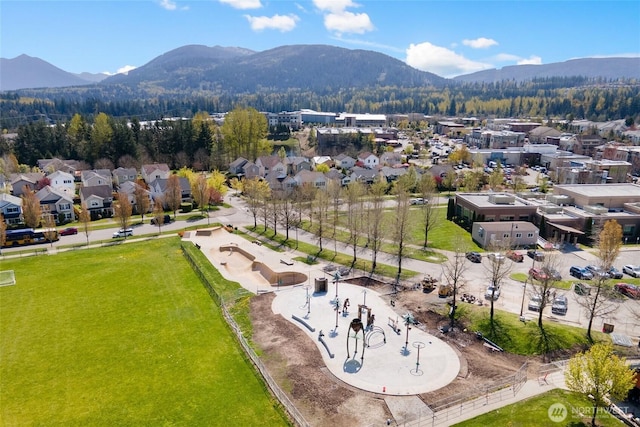 bird's eye view with a residential view and a mountain view