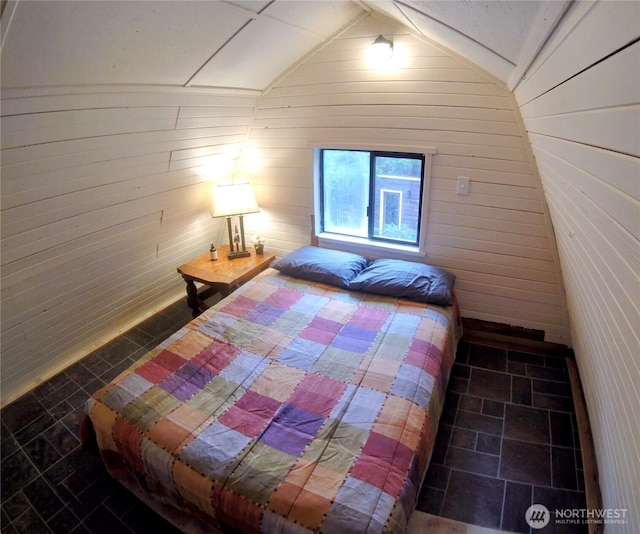 863 Chinook Way, Anacortes, WA 98221 - bedroom featuring wood walls and lofted ceiling