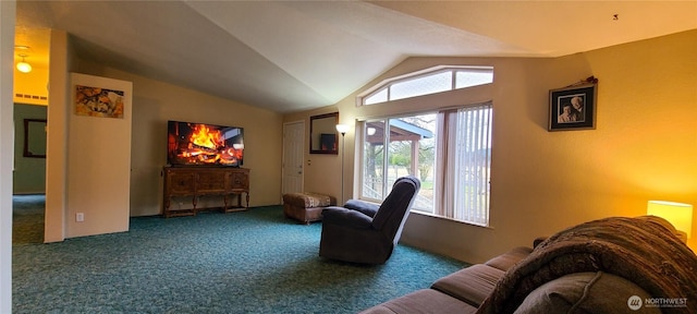 136 Mule Dr, Glenoma, WA 98336 - carpeted living area featuring vaulted ceiling