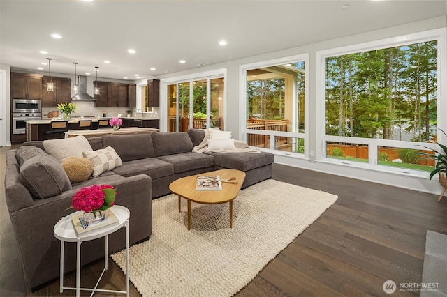 1497 Elk Run Pl SE, North Bend, WA 98045 - living area featuring recessed lighting and dark wood-style floors