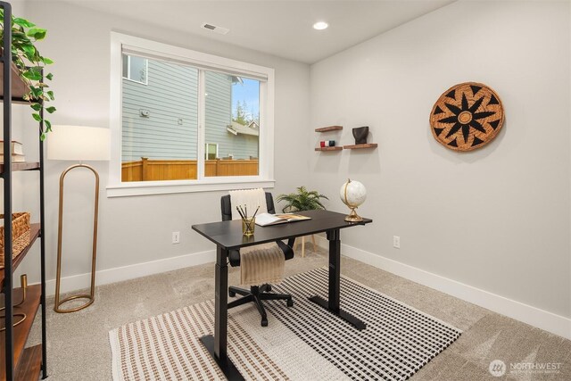 1497 Elk Run Pl SE, North Bend, WA 98045 - office area with baseboards, carpet flooring, and recessed lighting