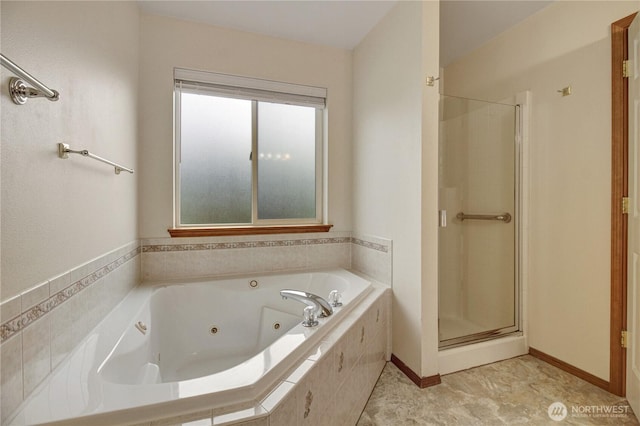 1529 Thompson Dr, Camano Island, WA 98282 - full bath with a jetted tub, baseboards, and a stall shower