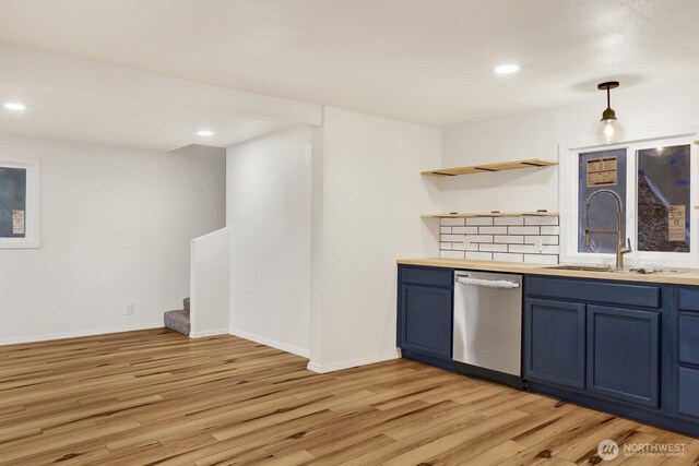 13574 S Green St, Anacortes, WA 98221 - bar featuring a sink, light wood-style floors, recessed lighting, stairway, and stainless steel dishwasher