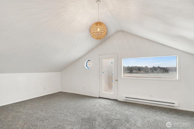 13574 S Green St, Anacortes, WA 98221 - bonus room featuring baseboards, carpet flooring, a baseboard heating unit, and vaulted ceiling