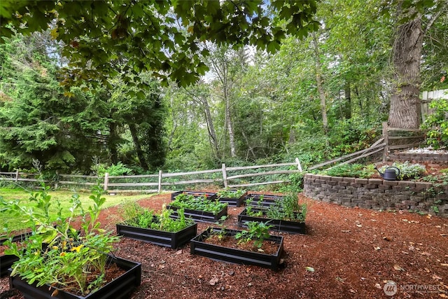 view of yard featuring a garden and fence