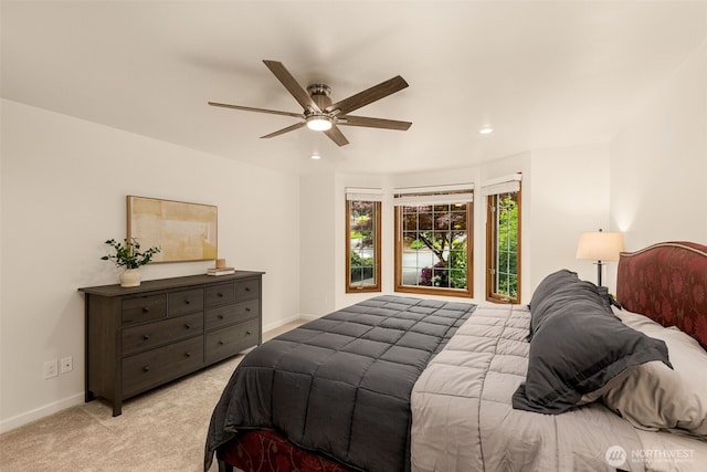 4381 239th Pl SE, Sammamish, WA 98029 - bedroom featuring light carpet, recessed lighting, baseboards, and ceiling fan