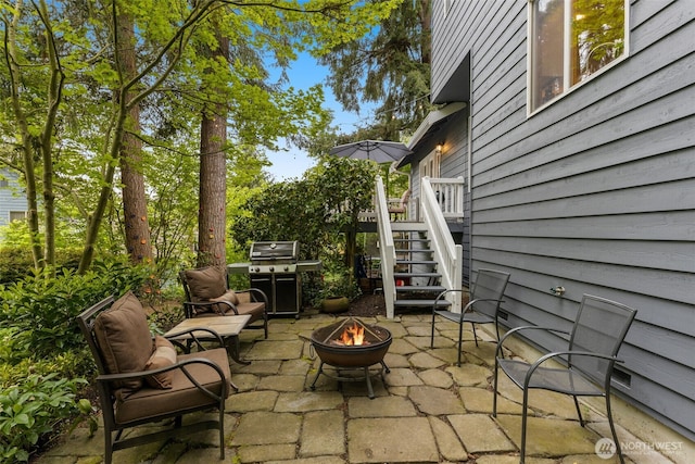 4381 239th Pl SE, Sammamish, WA 98029 - view of patio / terrace featuring an outdoor fire pit and stairway
