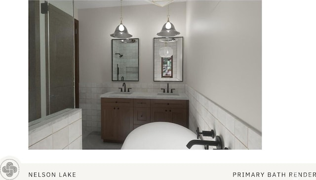 581 Wanawish Loop, Cle Elum, WA 98922 - full bath featuring tile walls, double vanity, and a tile shower