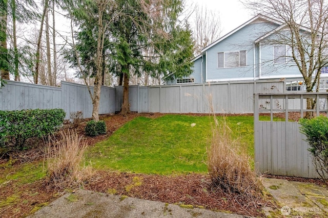view of yard with a fenced backyard