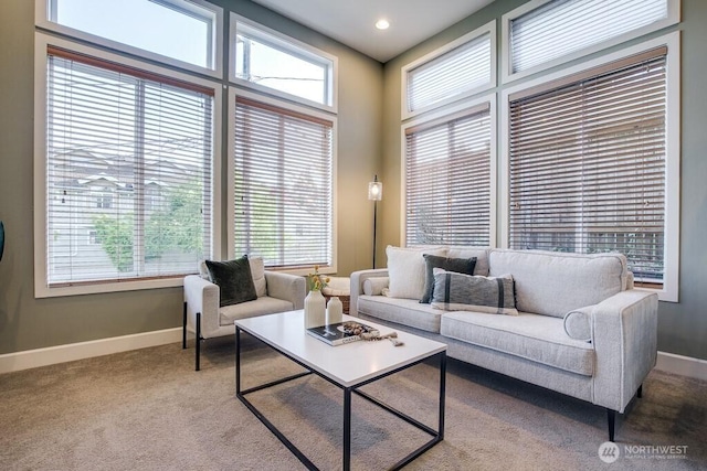 2120 W Ruffner St, Seattle, WA 98199 - living area featuring recessed lighting, carpet floors, and baseboards