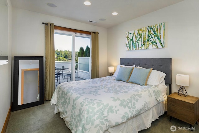 17884 S Angeline Ave NE, Suquamish, WA 98392 - bedroom featuring carpet floors, access to exterior, and recessed lighting