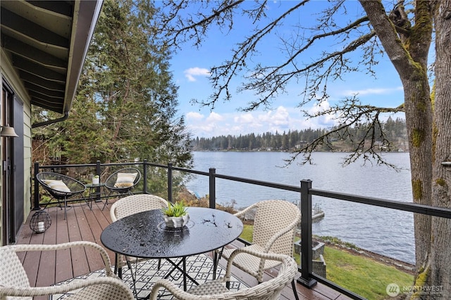 wooden terrace with a water view