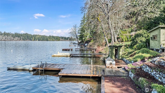 dock area featuring a water view