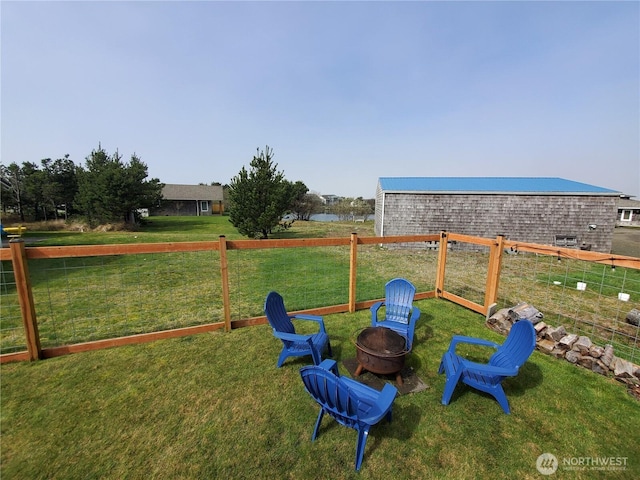 801 340th Pl, Ocean Park, WA 98640 - view of yard with an outdoor fire pit, fence, and a water view