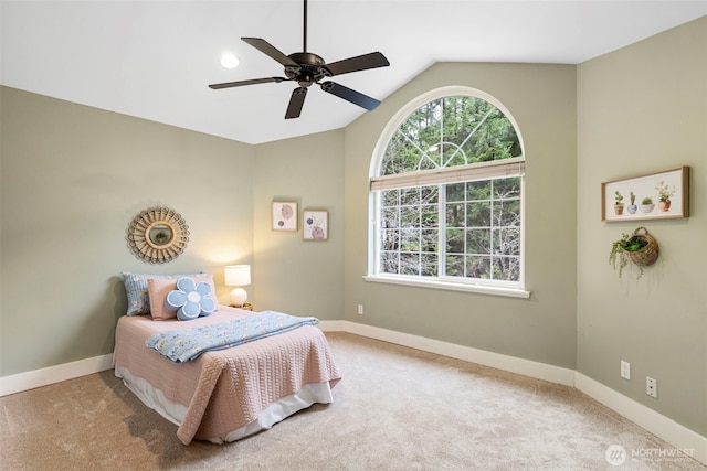 22789 S Kingston Rd NE, Kingston, WA 98346 - bedroom with vaulted ceiling, a ceiling fan, baseboards, and carpet floors