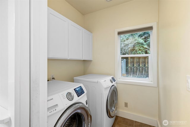 22789 S Kingston Rd NE, Kingston, WA 98346 - washroom with cabinet space, tile patterned flooring, independent washer and dryer, and baseboards