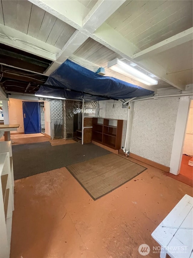 view of unfinished basement