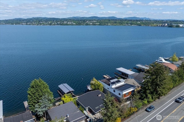 aerial view with a water and mountain view