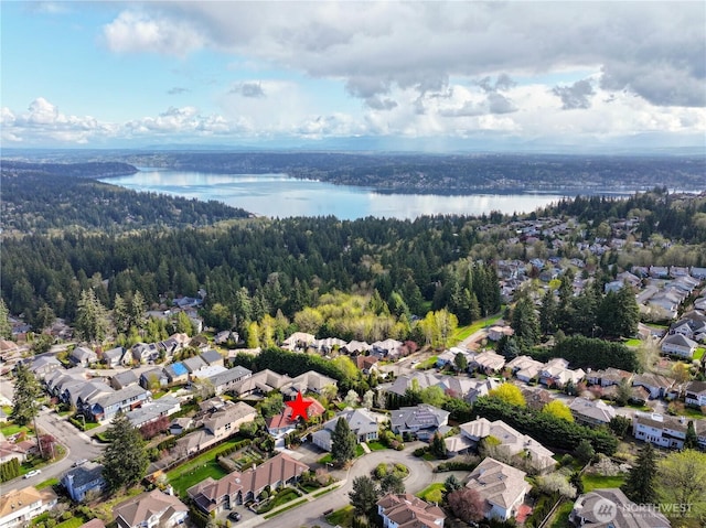 15832 SE 45th St, Bellevue, WA 98006 - bird's eye view with a residential view, a forest view, and a water view