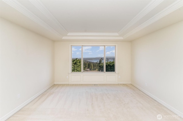 15832 SE 45th St, Bellevue, WA 98006 - carpeted spare room featuring baseboards, a tray ceiling, and crown molding