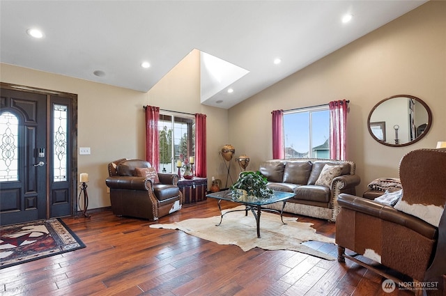 3609 Lakeshore Dr, Moses Lake, WA 98837 - living area featuring lofted ceiling, wood-type flooring, and recessed lighting