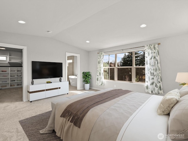 11521 SE 236th St, Kent, WA 98031 - carpeted bedroom with vaulted ceiling, recessed lighting, a spacious closet, and ensuite bath
