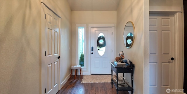 entrance foyer featuring dark wood-style flooring, baseboards, and a healthy amount of sunlight