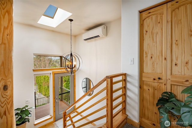 2932 Huntington St, Bellingham, WA 98226 - stairs with a skylight, a chandelier, and a wall unit AC