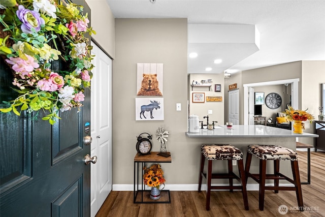 entryway with baseboards and wood finished floors