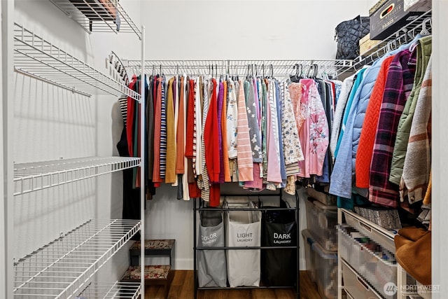 spacious closet with wood finished floors