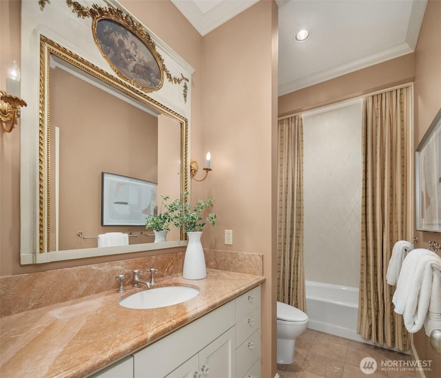 463 39th Ave E, Seattle, WA 98112 - bathroom featuring vanity, toilet, recessed lighting, tile patterned flooring, and shower / bath combination with curtain