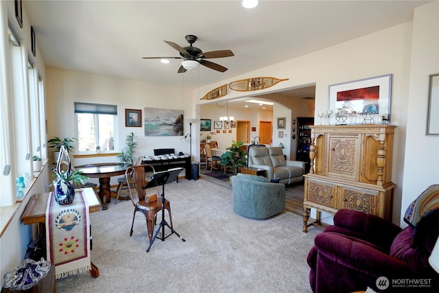 230 Choice Loop, Sequim, WA 98382 - carpeted living room featuring recessed lighting and a ceiling fan