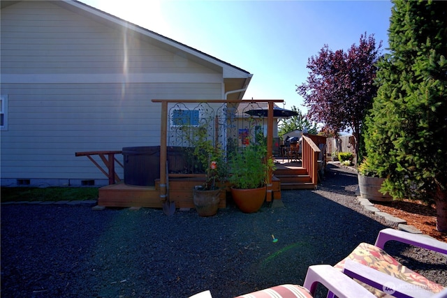 230 Choice Loop, Sequim, WA 98382 - view of property exterior featuring a covered hot tub, crawl space, and a deck