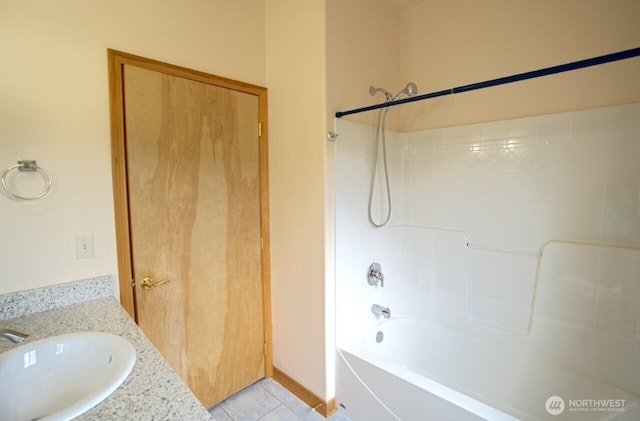 230 Choice Loop, Sequim, WA 98382 - bathroom with bathing tub / shower combination, vanity, and tile patterned flooring