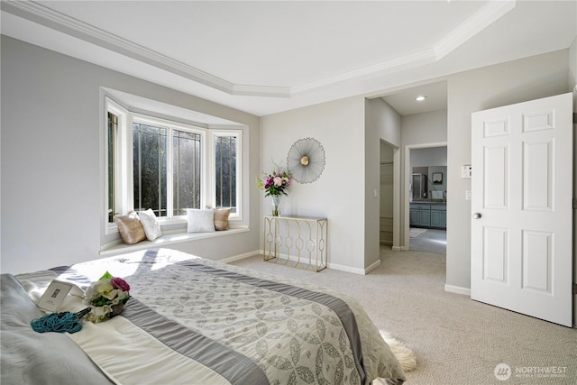 17955 SE 60th St, Bellevue, WA 98006 - carpeted bedroom with a raised ceiling, crown molding, and baseboards