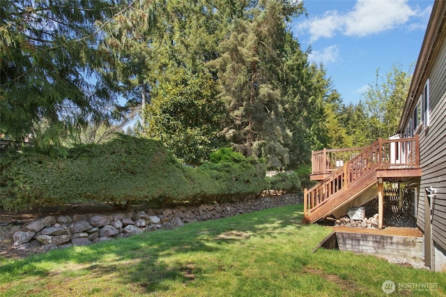3429 167th Ave SE, Bellevue, WA 98008 - view of grassy yard with a deck and stairs
