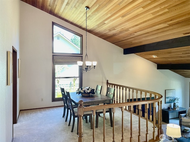 3429 167th Ave SE, Bellevue, WA 98008 - carpeted dining space featuring a chandelier, baseboards, and wood ceiling