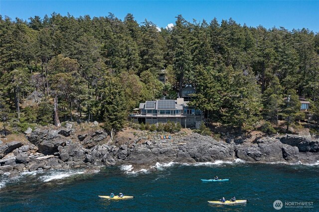 681 Smugglers Cove Rd, Friday Harbor, WA 98250 - drone / aerial view featuring a water view and a view of trees