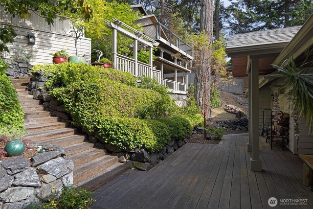 681 Smugglers Cove Rd, Friday Harbor, WA 98250 - wooden deck featuring stairs