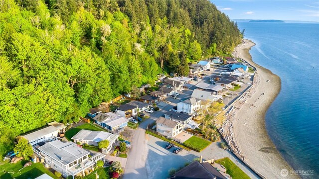 aerial view with a water view and a residential view