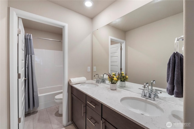 26334 203rd Pl SE, Covington, WA 98042 - full bath with double vanity, shower / tub combo, and tile patterned flooring