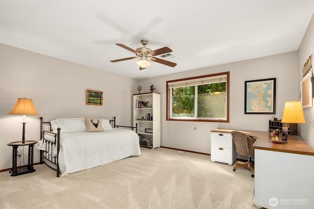 27909 SE 268th St, Ravensdale, WA 98051 - bedroom featuring ceiling fan, baseboards, light colored carpet, and visible vents