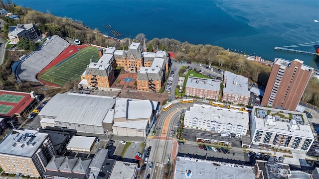bird's eye view featuring a water view
