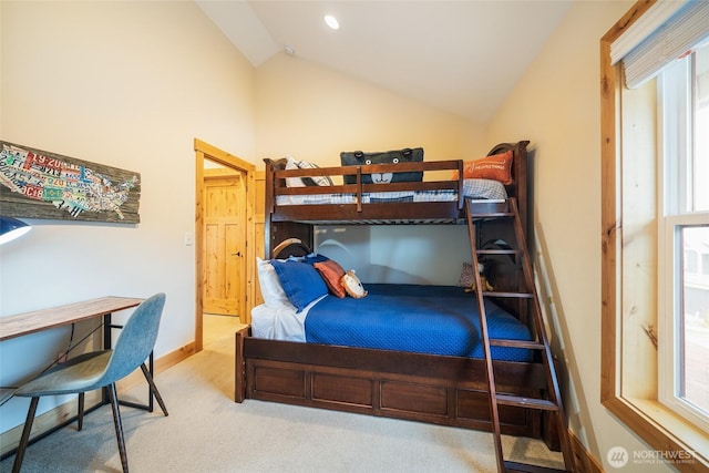 540 Porcupine Ln, Chelan, WA 98816 - bedroom featuring lofted ceiling, baseboards, and carpet