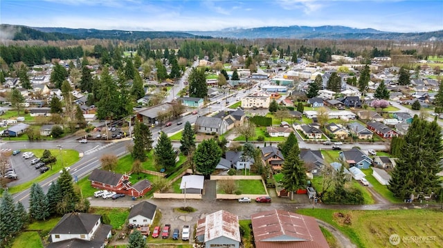 aerial view featuring a residential view and a mountain view